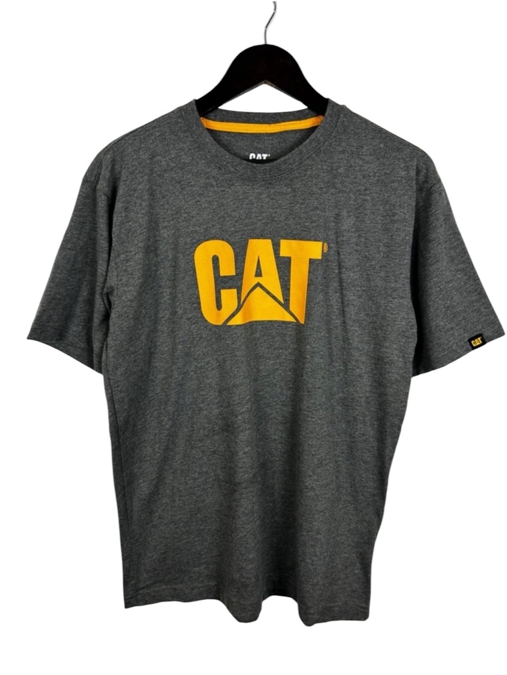 CAT Cotton T-Shirt Men's Size Medium Grey and Yellow